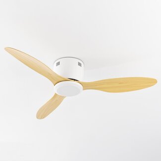 Ceiling fan, white with beech wood look, including remote control - Rivotra
