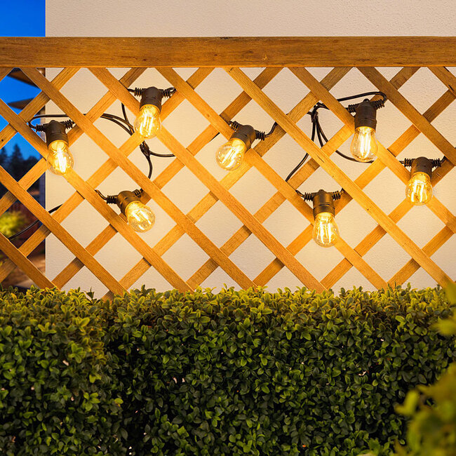 Solar string lights 50 metres with 50 or 60 double filament lights and 30W Solar panel