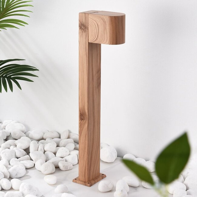 Industrial standing outdoor lamp with wood effect, 50 cm - Simone