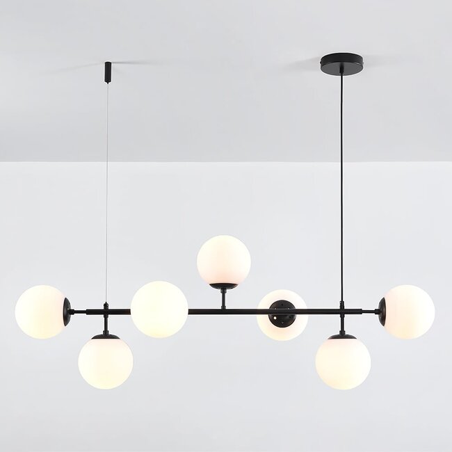 7-light pendant light Hepta - opal glass and black