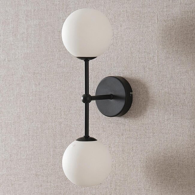 2-light wall light Runda - opal glass and black