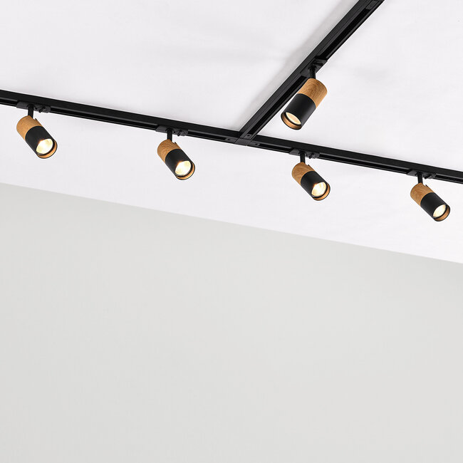 Track spotlights 1-phase black with mahogany wood effect - Linn