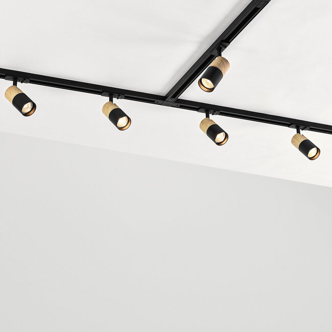 Railspot 1-phase black with oak wood effect - Linn