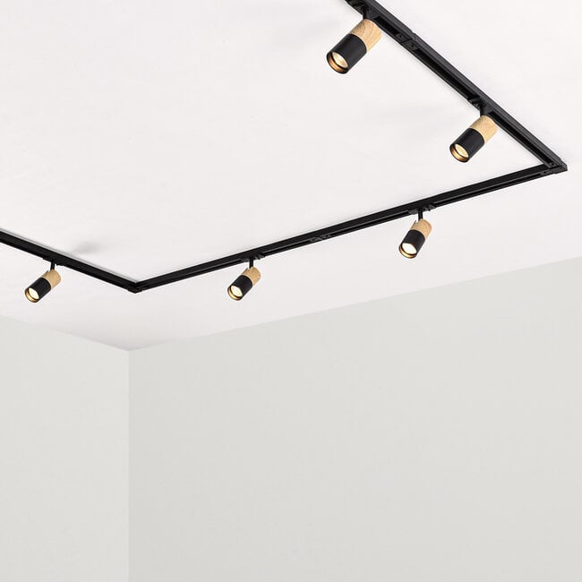 Track spotlight 1-phase Linn, black with oak wood-effect detail