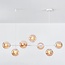 Designer pendant lighting with white frame and amber glass spheres - Hepta