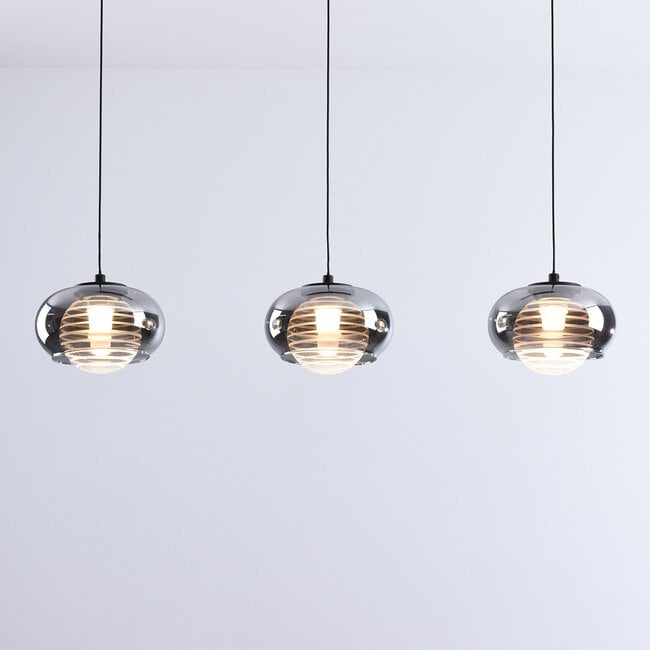 3-step dimmable 3-light pendant light Vive - smoked glass