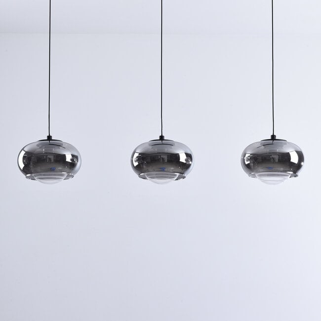 3-step dimmable 3-light pendant light Vive - smoked glass