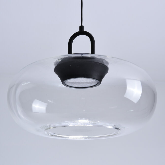 3-step dimmable pendant light Aylin - oval clear glass and black