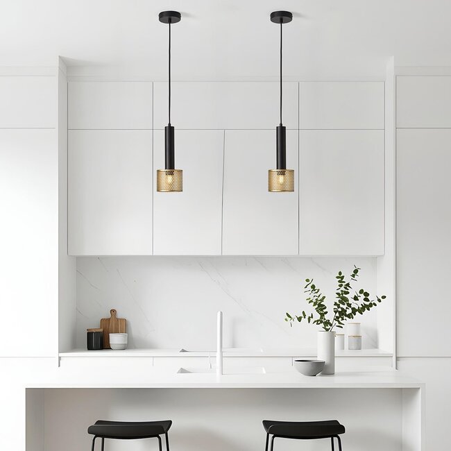 1-light pendant light Ouro - black and gold with honeycomb design