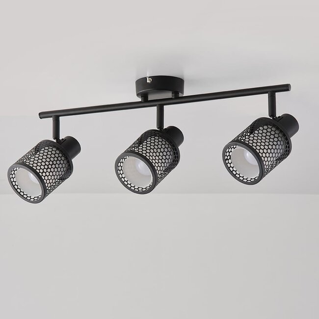 3-light ceiling light Buche - black with honeycomb design