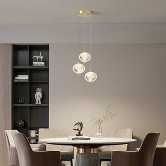 3-light pendant light Hopea with 3-step dimmable LED - gold