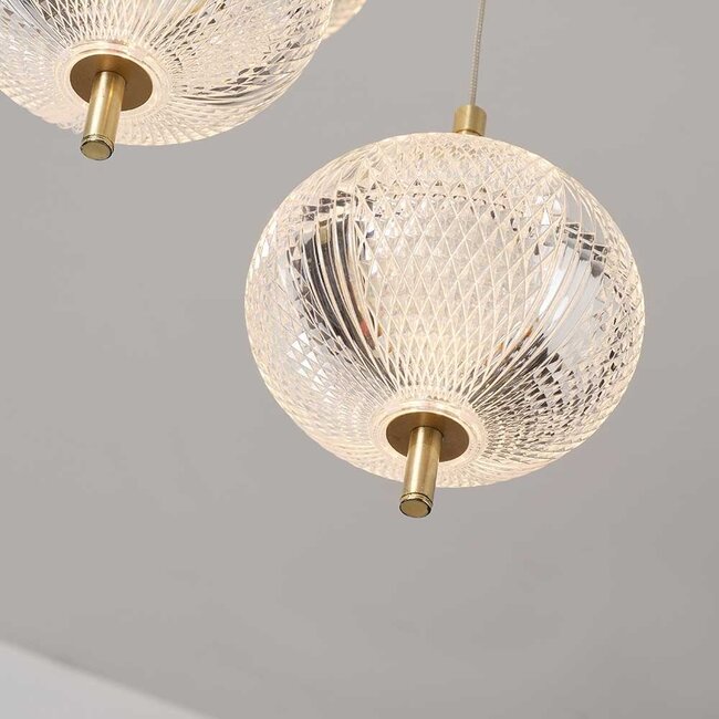 3-light pendant light Hopea with 3-step dimmable LED - gold