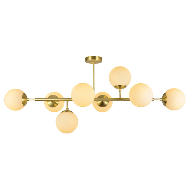 8-light linear ceiling light Osem - in opal glass and gold