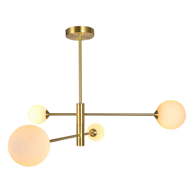 Stiri 4-light ceiling lamp in gold with milky white glass