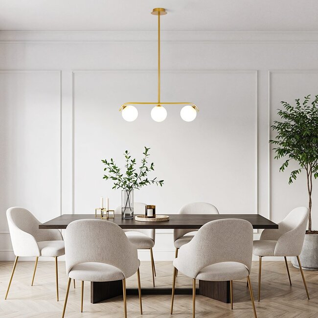 3-light pendant light Marc with opal glass - opal and gold