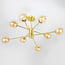8-light ceiling light Idaho - sand gold with amber glass globes