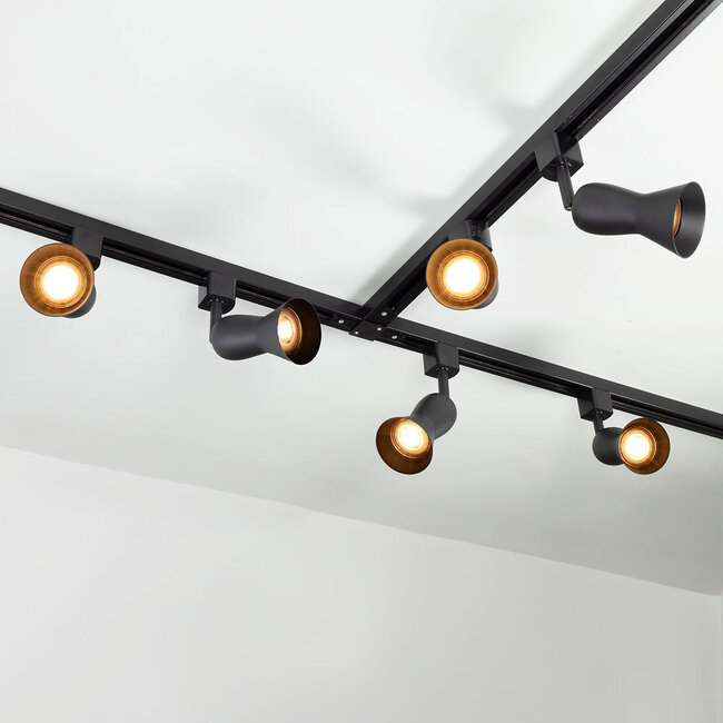 Modern 3-metre single-phase track lighting system with Elle spotlights - Ceiling spotlights