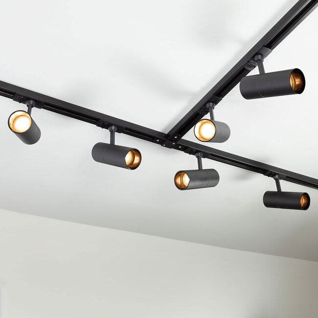 Modern 1-phase track lighting system, 3 metres, with Liam spotlights – Black
