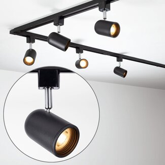 Modern 3-metre single-phase Track lighting system with Collin spotlights - Black ceiling lights