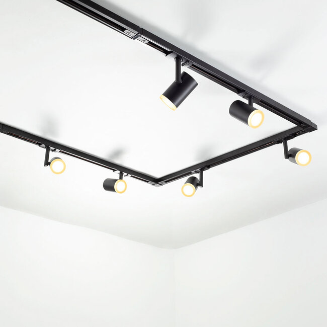 Modern 3-metre single-phase track lighting system with June spotlights - black ceiling lights