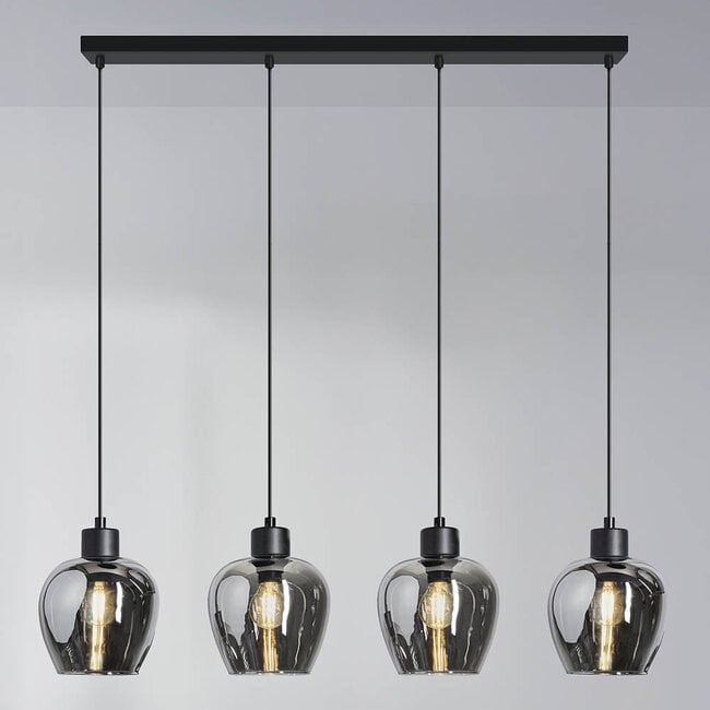 4-light pendant light Sanford with smoked glass
