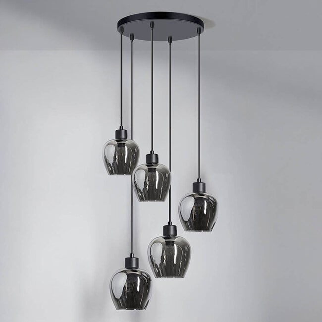 5-light pendant light Glendale with smoked glass