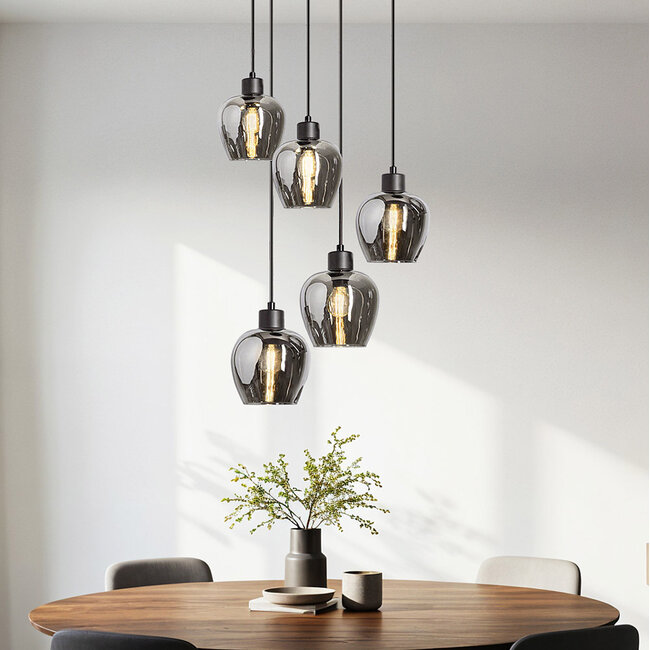 5-light pendant lamp with smoked glass - Glendale