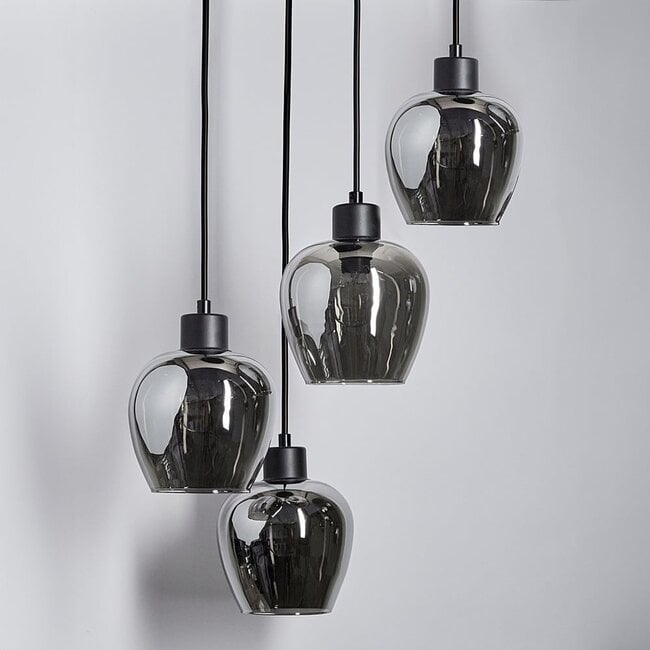 4-light pendant light Raleigh with smoked glass