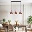 3-light designer pendant light Rick with wavy glass - rose gold