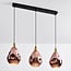 3-light designer pendant light Rick with wavy glass - rose gold