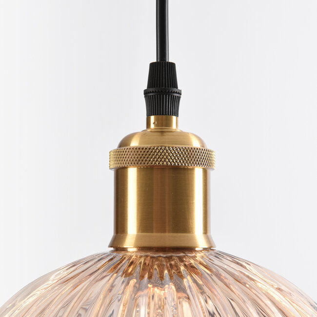 3-light pendant light Erin in ribbed amber glass