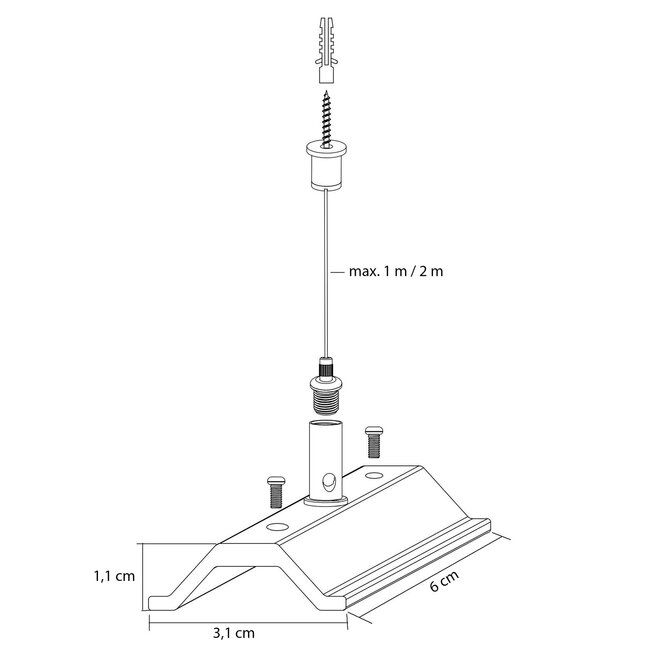 Steel cable suspension system for single-phase rail - Black