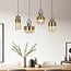 4-light pendant light Laure with bronze details and amber glass