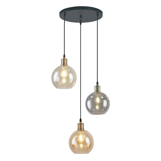 3-light pendant lamp with different coloured glass - Loiza