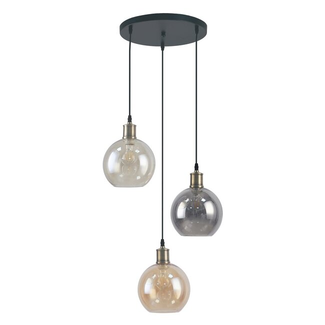 3-light pendant lamp with different coloured glass - Loiza
