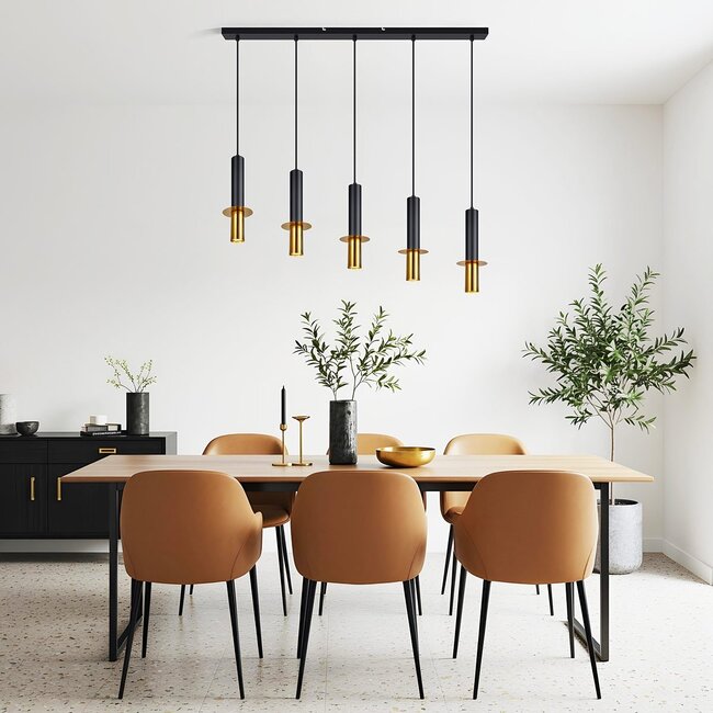 Pendant lamp Tony 5-light in white and gold