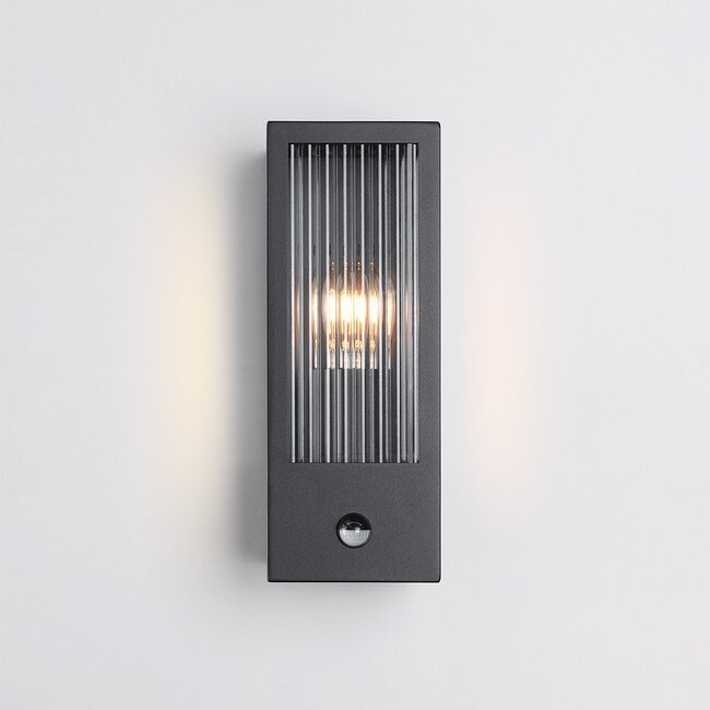 Outdoor wall light Amiens glass with ribbed detail and motion sensor