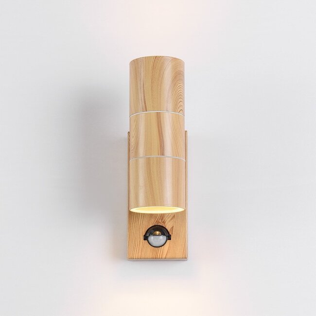 Elegant 2-light outdoor wall light Martina - with sensor wood effect