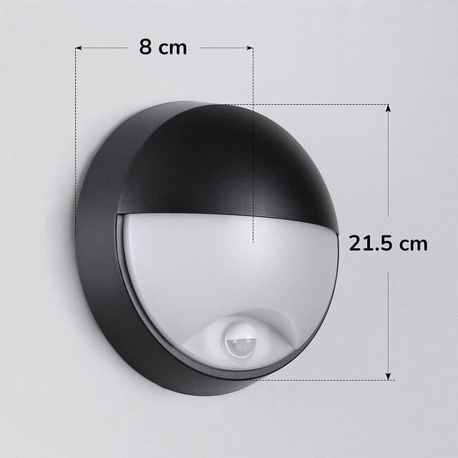 Round outdoor wall light with sensor and adjustable colour temperature