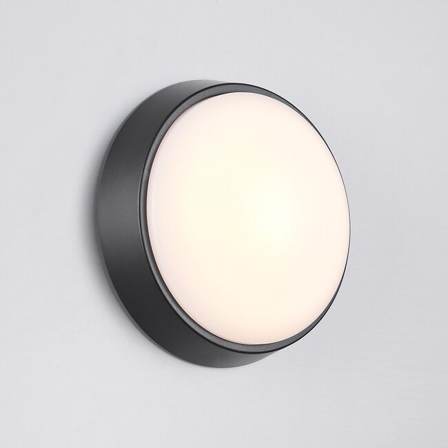 Round outdoor wall light with adjustable colour temperature - black