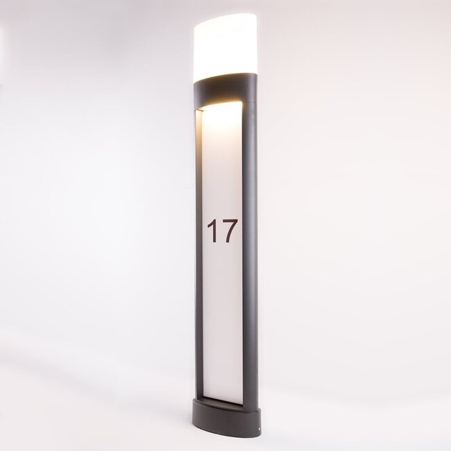 Outdoor floor lamp Gianna with house number and integrated LED