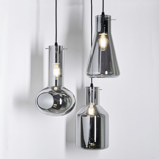 Industrial pendant light Deidre 3-light in grey smoked glass