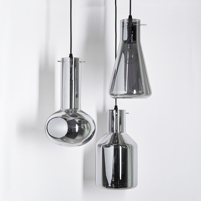 Industrial pendant light Deidre 3-light in grey smoked glass