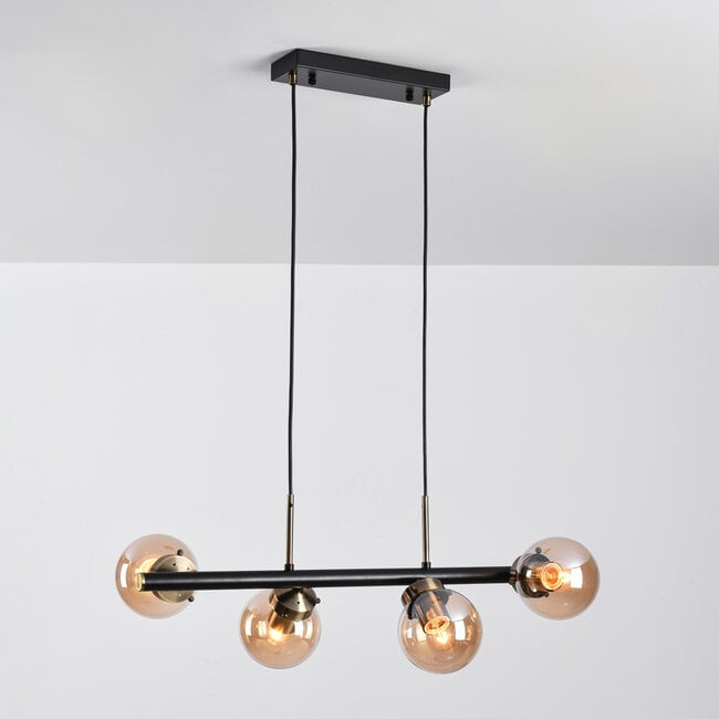 4-light modern pendant light Saba - black and smoked glass