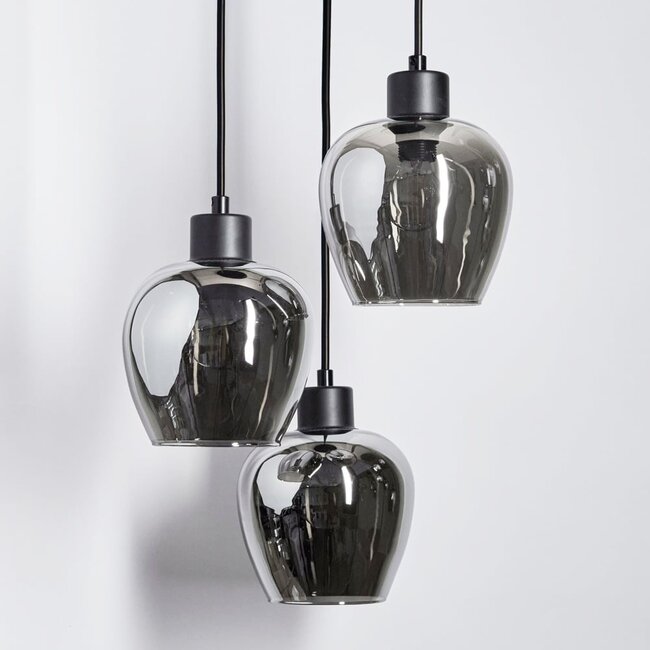 Designer pendant lamp with smoked glass, 3-light - Kansas