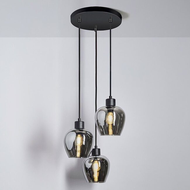 Designer pendant lamp with smoked glass, 3-light - Kansas