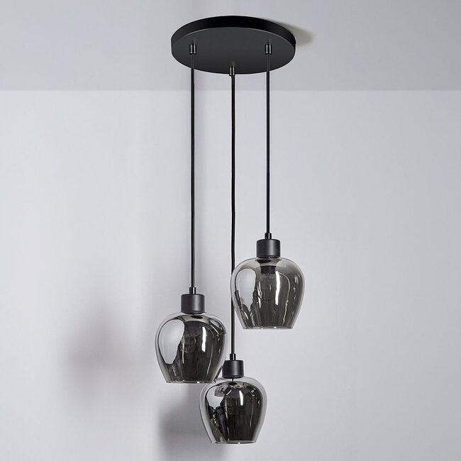 Designer pendant lamp with smoked glass, 3-light - Kansas