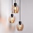 3-light designer pendant light Stockton - matt black and amber glass