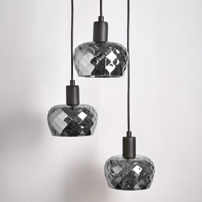 3-light pendant light Reno - matt black and smoked glass