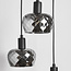 Matt black pendant lamp with smoked grey glass, 3-light - Reno